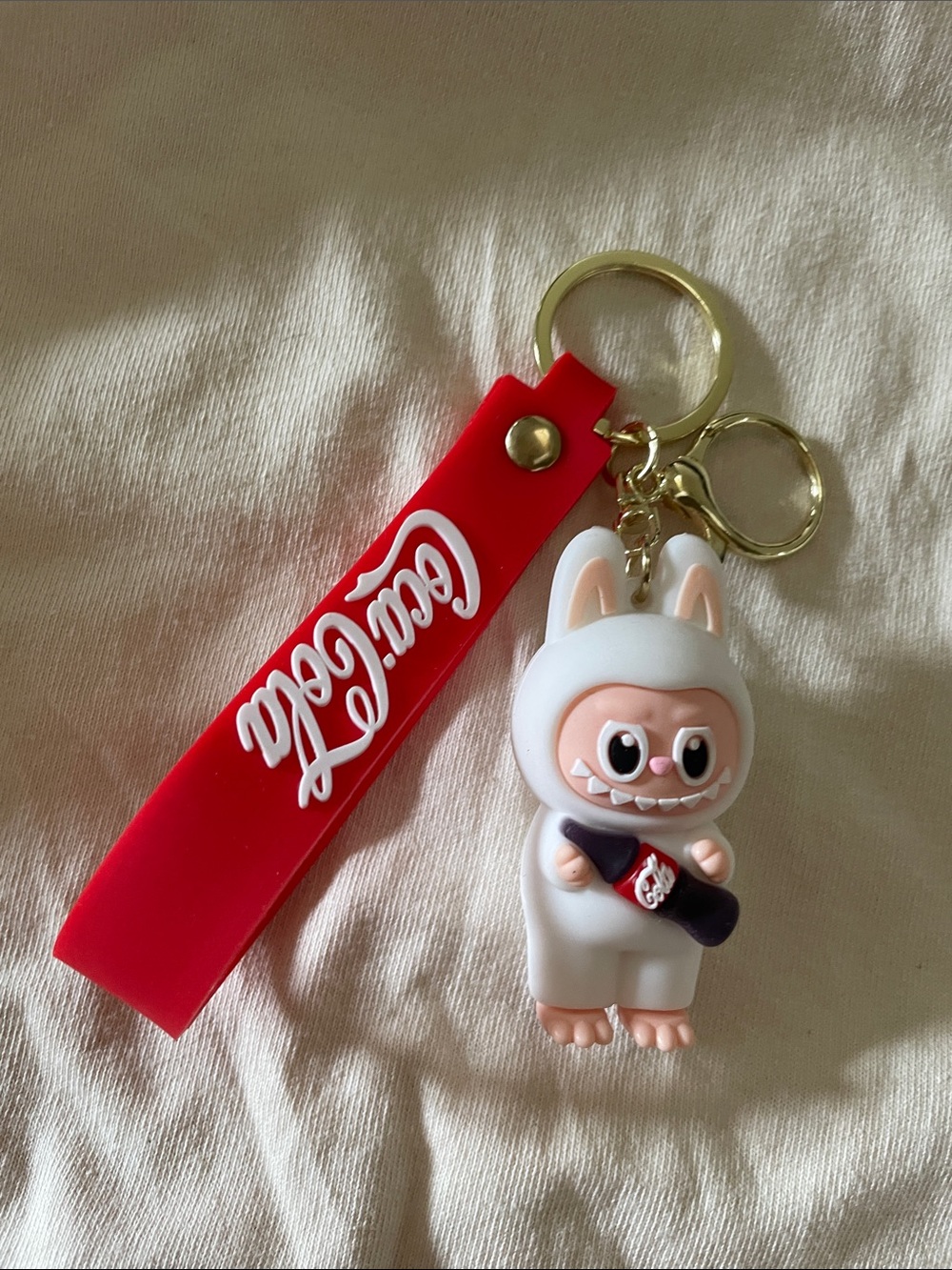 Coca Cola Red Silicone Loop Keyring with White labubu NWOT
